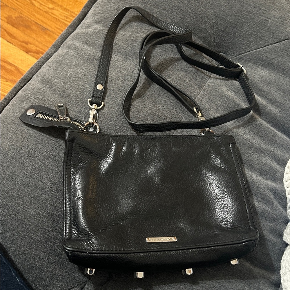 🔩Rebecca Minkoff Hex Nut Studded Black Leather Crossbody Bag & Clutch
